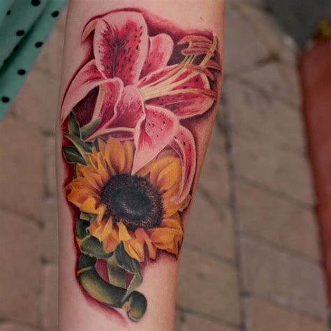 Lily tattoo designs aren't mainstreams but they're still popular. Sunflower and Stargazer Lily by Anali De Laney : Tattoos