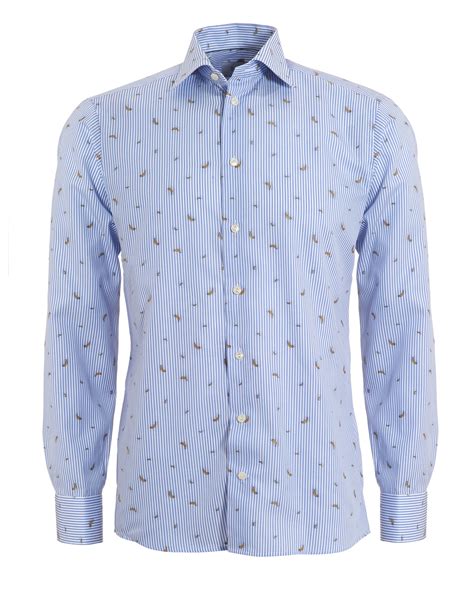 Eton Shirts Mens Banana Print Slim Fit Blue And White Collar Shirt