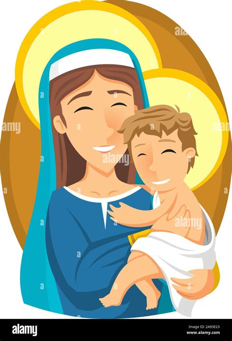 Virgen María Y El Niño Jesús Cartoon Ilustración Imagen Vector De Stock