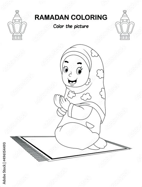 A Muslim Girl In Hijab Cartoon Ramadan Children Coloring Book Pages