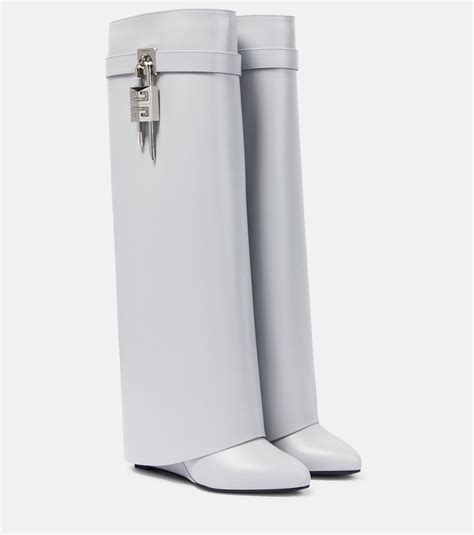 Givenchy Shark Lock Leather Knee High Boots In Gray Lyst