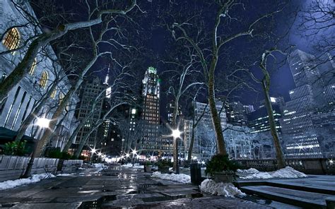 New York On A Winter Night Lights Nature New York City Cityscapes