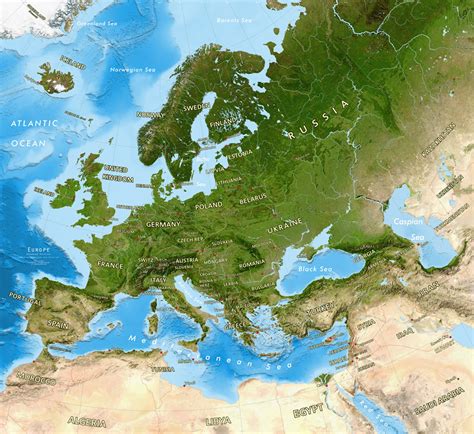 Europe Satellite Image Giclee Print Enhanced Physical
