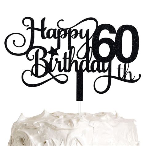 Buy Black Glitter 60th Birthday Cake Topper Happy 60th Birthday Cake