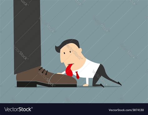 Cartoon Flat Businessman Licking Huge Boot Vector Image
