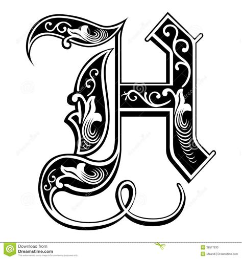 Photo About Beautiful Ornate English Alphabets Letter H Grayscale Hot Sex Picture