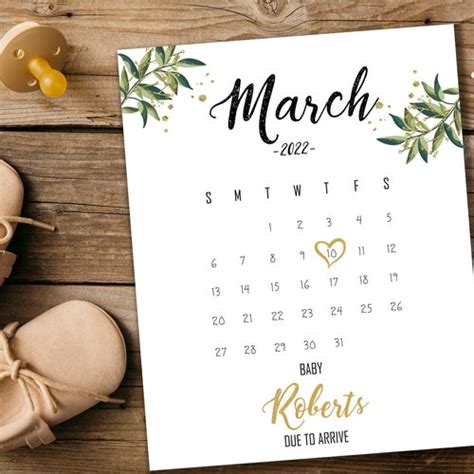 March 2022 Custom Pregnancy Announcement Calendar Social Etsy