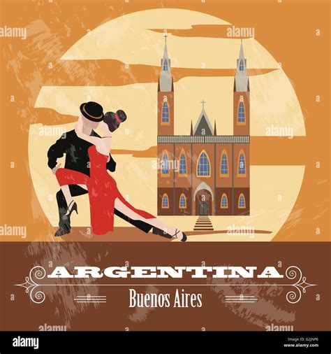 Argentina Landmarks Retro Styled Image Vector Illustration Stock