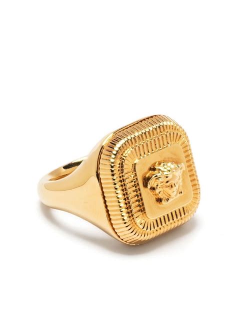 Versace Medusa Stamp Signet Ring In Gold Modesens