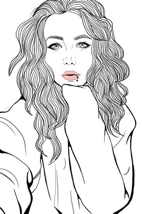 Image Via We Heart It Blackandwhite Drawing Girl Iphone Outlines