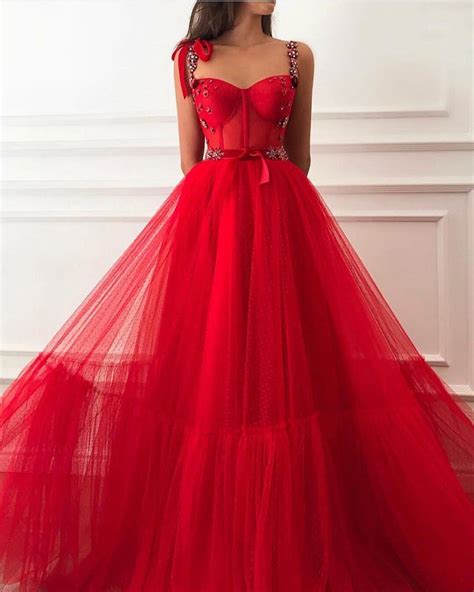 fancy women formal gowns long red dot tulle prom dresses with straps v siaoryne