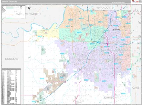 Johnson County Ks Zip Code Wall Map Premium Style By Marketmaps