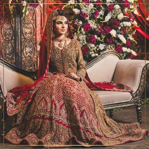 Red Lehenga With Golden Work Pakistani Wedding Dresses