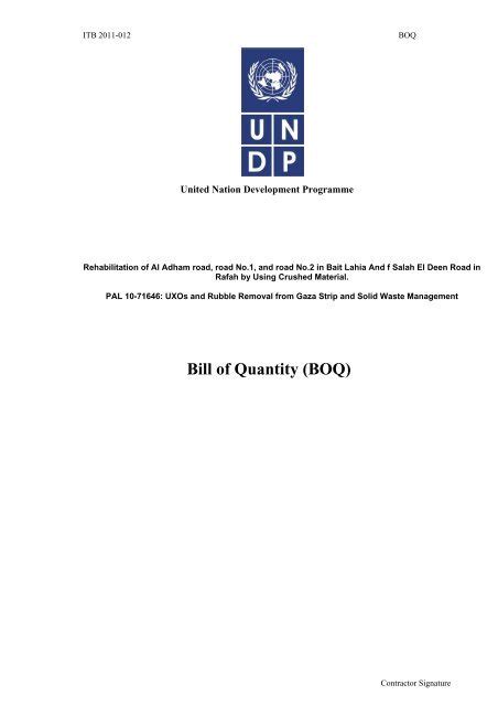 Bill Of Quantity Boq Undp