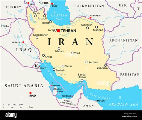 Iran Political Map With Capital Tehran National Borders Most