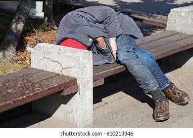 Homeless Man Sleeping On Bench Park Stock Photo Shutterstock