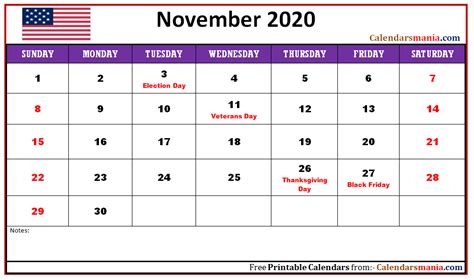 November 2020 Usa Holidays Calendar Holiday Calendar Usa Holidays
