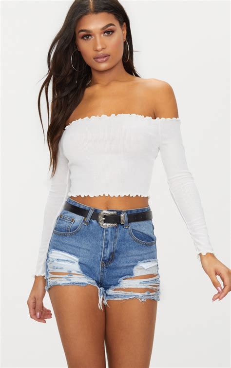 White Frill Edge Crop Top Tops Prettylittlething