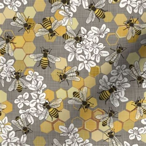 Colorful Fabrics Digitally Printed By Spoonflower Honey Bees Taupe