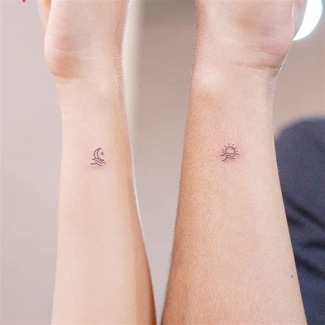 Small Tattoos on Instagram: “Matching sea sun and sea moon couple