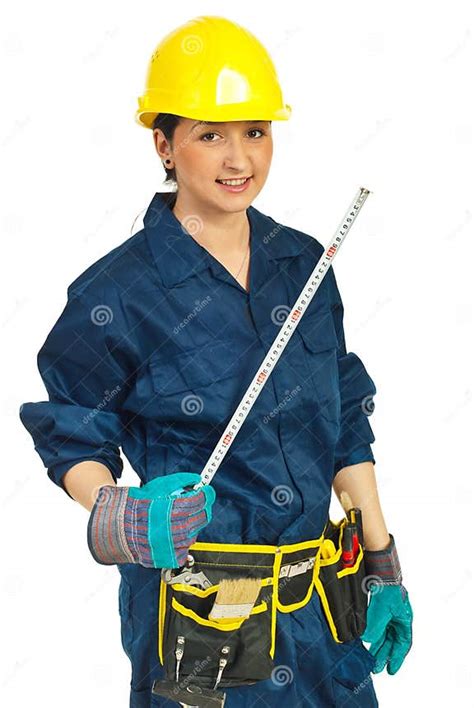 worker woman holding ruler stock image image of employee 19027777