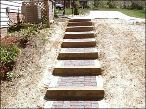 Hill Side Dyi Step Idea Brick And Wood Hillside Step Stone Walkway