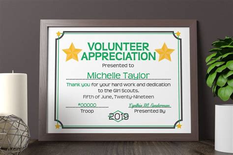 Girl Scout Volunteer Appreciation Certificate Pdf Template Etsy Volunteer Appreciation Girl