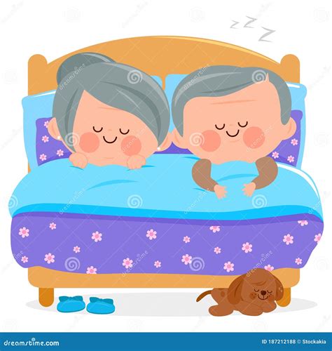 Pareja De Ancianos Durmiendo Juntos En Su Cama Ilustración Vectorial