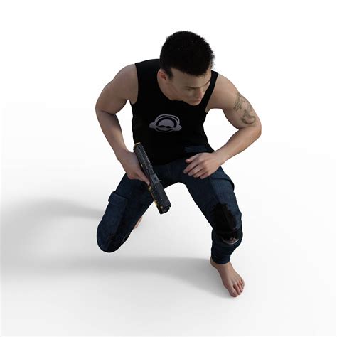 Figure Drawing Pose Of Male Action Combat Crouching And Gun Figurosity