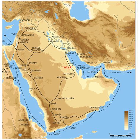 A map of the Arabian Peninsula showing the location of Thāj and the
