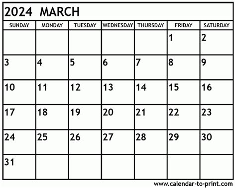 Free Printable Calendar 2024 March 2024 Calendar Printable