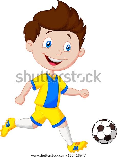 Cartoon Boy Playing Football Immagine Vettoriale Stock Royalty Free