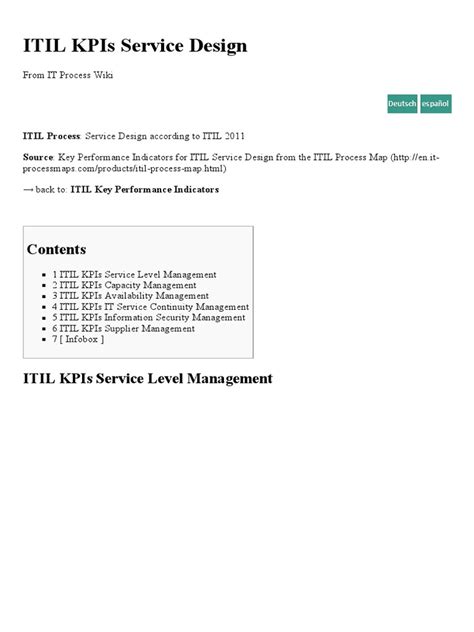 Itil Kpis Service Design Pdf Itil Performance Indicator
