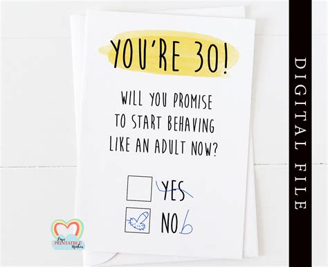 Printable 30th Birthday Card Digital Download Funny 30th Etsy Ireland