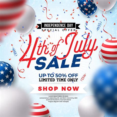Fourth Of July Independence Day Sale Banner Design With Balloon On