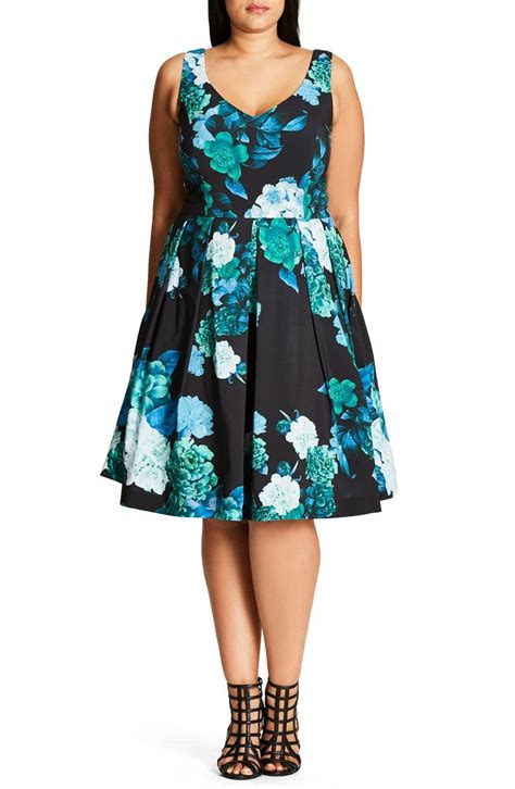 City Chic Fresh Hydrangea Print Fit And Flare Dress Plus Size Nordstrom