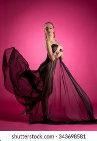 Elegant Nude Model Posing Flying Fabric Stock Photo 343698581