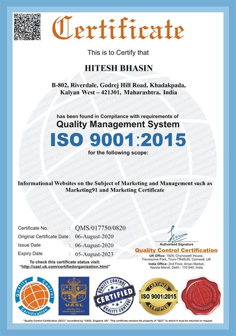 Iso 90012015 Certification Marketing91 Is An Iso Certified Company