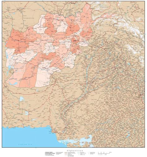 High Detail Afghanistan With Provinces Map 22 Inches By 24 Inches