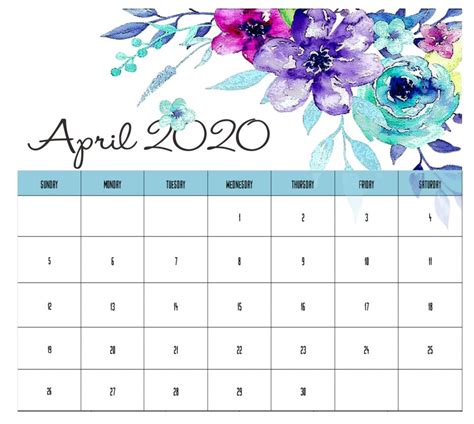 Floral April 2020 Calendar
