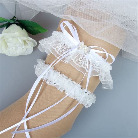 White Wedding Garter Bridal Garter Set With Rhinestones Prom Garter Bridal Leg Garters Prom