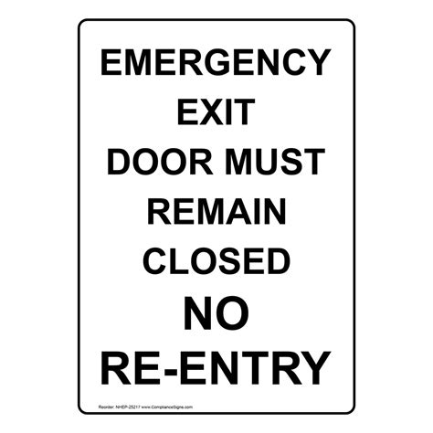Portrait Emergency Exit Door Must Remain Closed Sign Nhep 25217