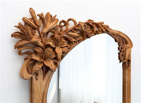 Fabulous Wall Mirror Frame In Art Nouveau Style With Lilies For Sale At
