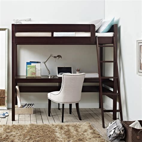 There are the bunk beds with desk, which give the option of using the basement space as a study area and the top part as the bed. Dorel Harlan Espresso Loft Bed with Desk