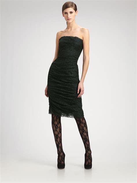 Dolce And Gabbana Strapless Lace Dress In Green Lyst