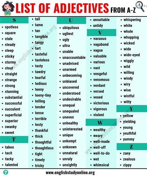 List Of Adjectives 1000 Adjectives From A To Z For Esl Learners