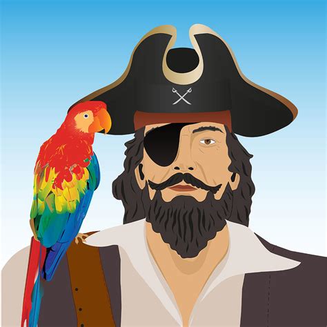 One Eyed Pirate With Macaw Parrot Digital Art By Aliaksei Putau Fine