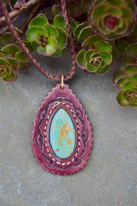 Turquoise And Leather Pendant Etsy Pendant Leather Chain Braided