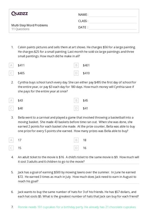 50 Multi Step Word Problems Worksheets On Quizizz Free And Printable