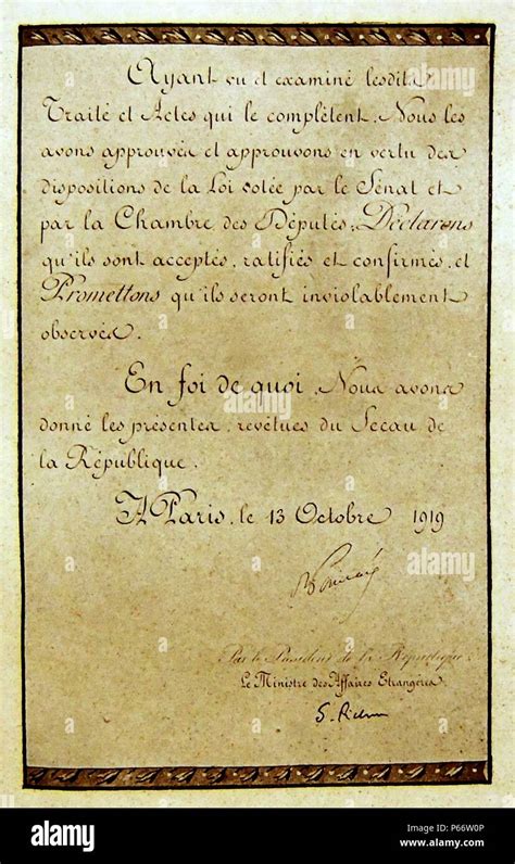 Text Of The Ratification By The Treaty Of Versailles Germany July 9